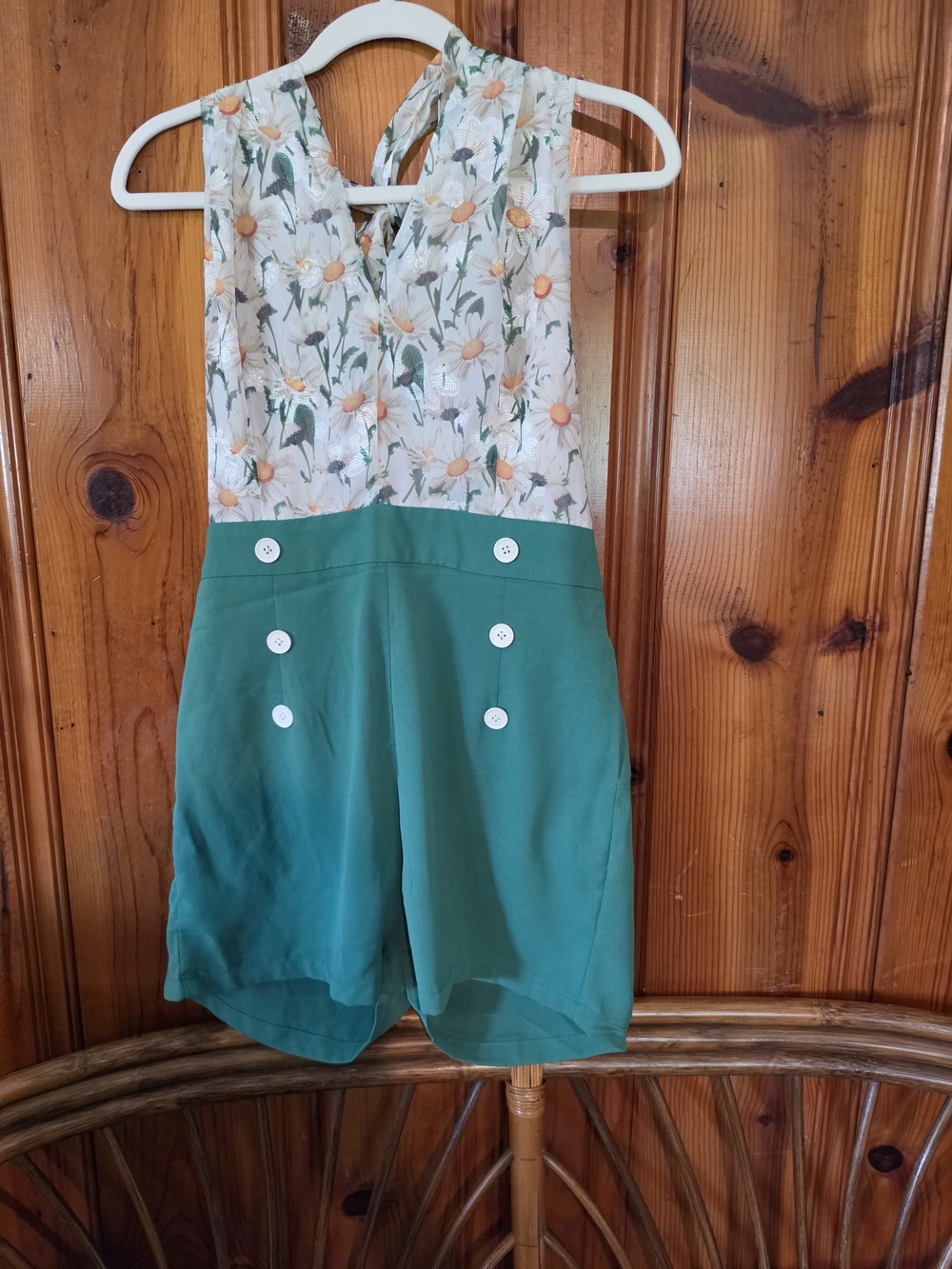 Floral Cream & Green Tie-Back Romper